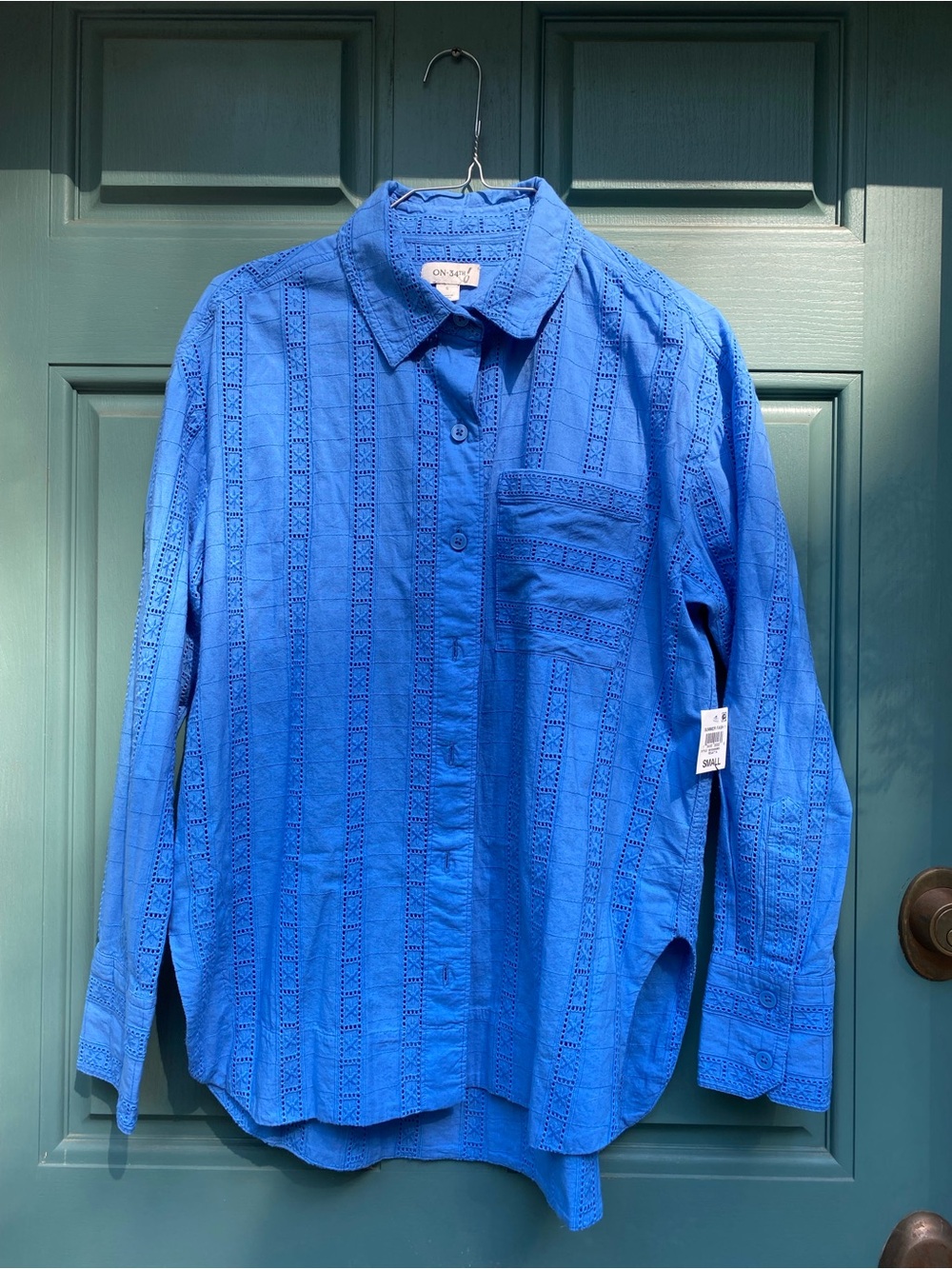 NWT ON 34Th Blue Eyelet Button-Down Cotton Shirt